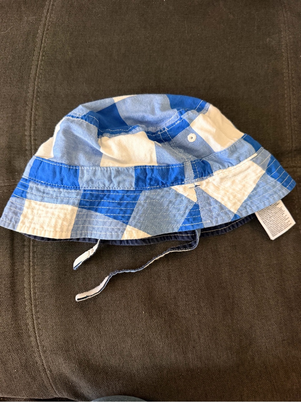 GAP Blue & White Geometric Infant Bucket Hat with Chin Ties